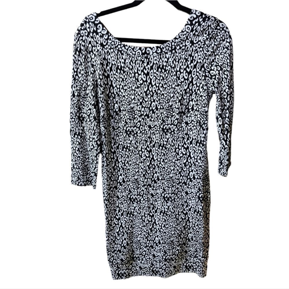 TRINA TURK Black‎ & White Animal Print Knit Bodycon Dress - Size 8